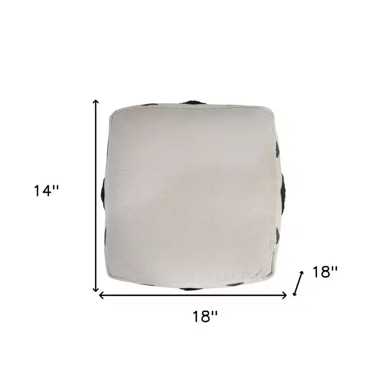 Pouf ottoman carré blanc en coton à motifs géométriques – 1 place