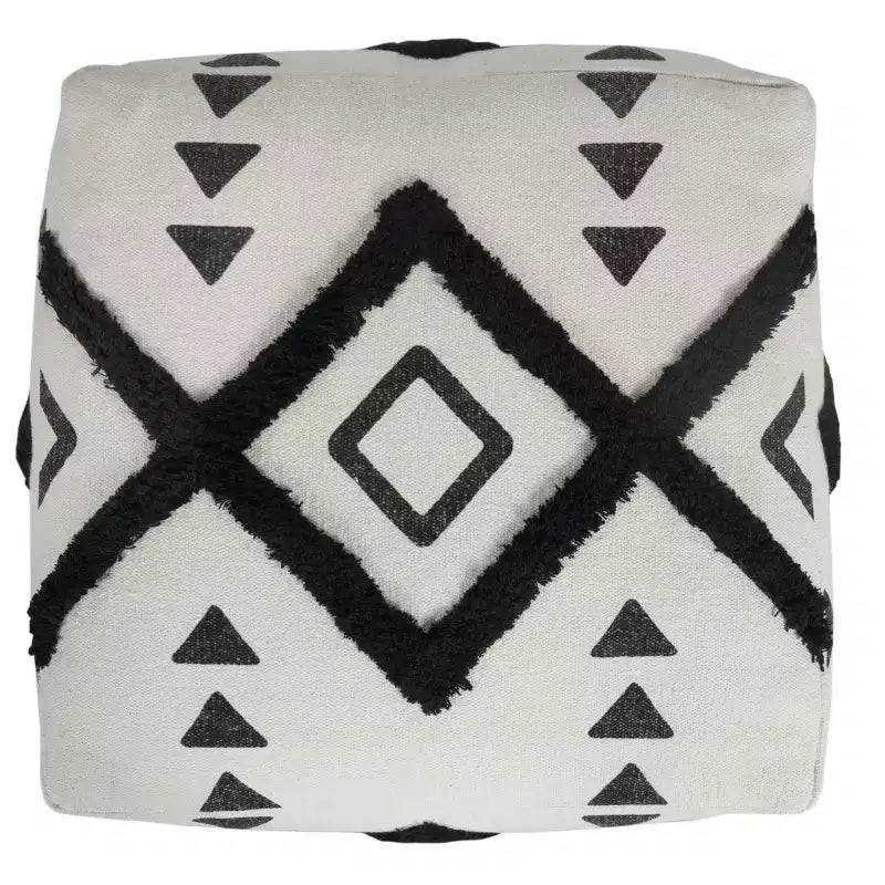 Pouf ottoman carré blanc en coton à motifs géométriques – 1 place