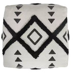 Pouf ottoman carré blanc en coton à motifs géométriques – 1 place