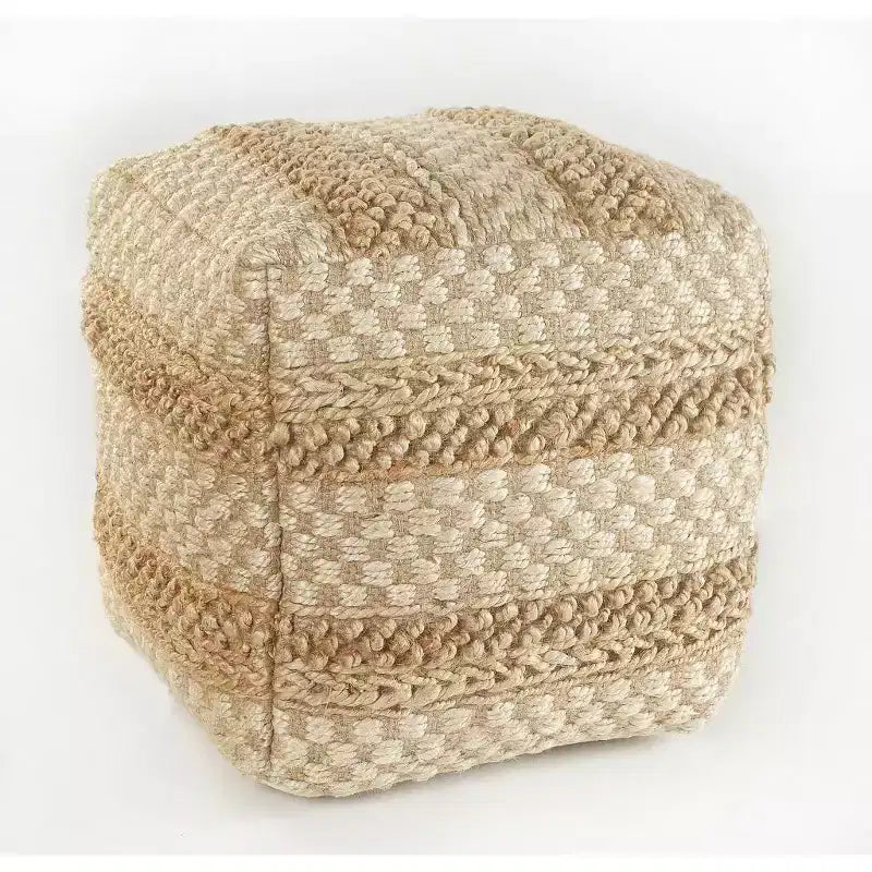 HomeRoots 18 Tan Striped Pouf Ottoman