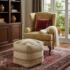 Pouf carré rayé beige – 1 personne