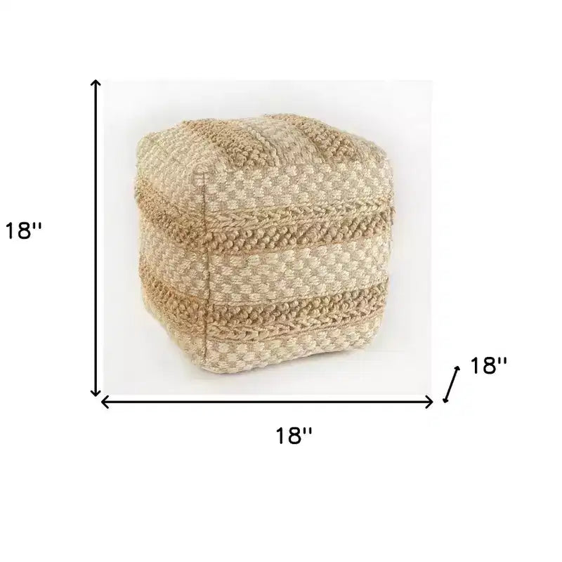 Pouf carré rayé beige – 1 personne