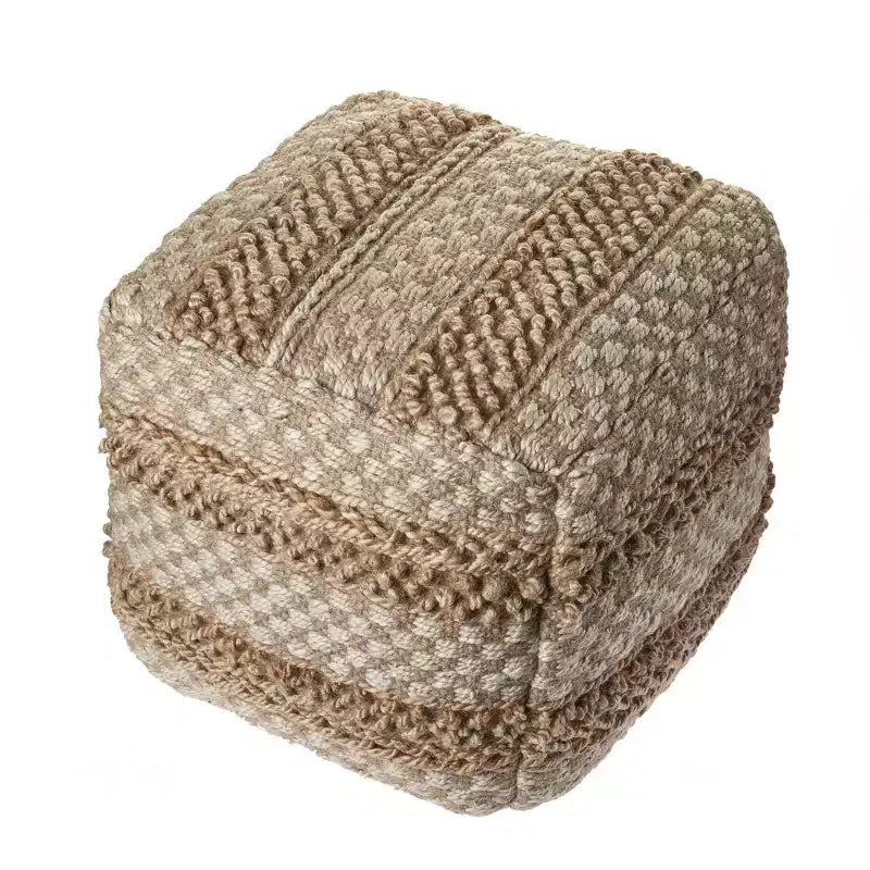 Pouf carré rayé beige – 1 personne