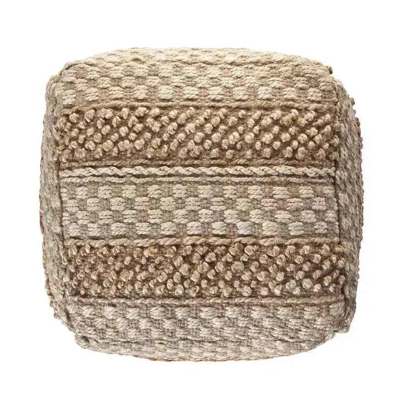 Pouf carré rayé beige – 1 personne