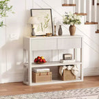 44 Entryway Console Table, 3 Tier Narrow Long Sofa Table with 2 Drawers, Wooden Fluted Behind Couch Table for Living Room, Foyer, Entrance
