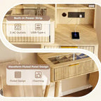 Coiffeuse lumineuse en bois naturel/blanc avec plateau en verre, station de recharge et tabouret de rangement – 1 personne