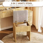 Coiffeuse lumineuse en bois naturel/blanc avec plateau en verre, station de recharge et tabouret de rangement – 1 personne