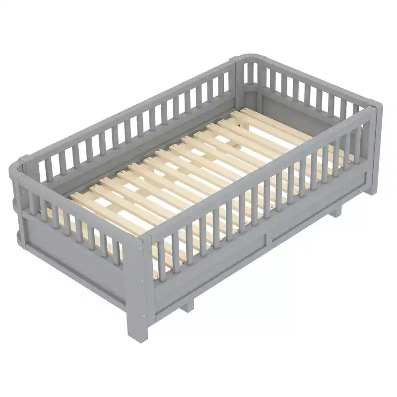 Gris / Blanc | Lit jumeau et lit jumeau XL | Lit plateforme convertible pour enfants avec barrières de sécurité | 1 à 2 utilisateurs