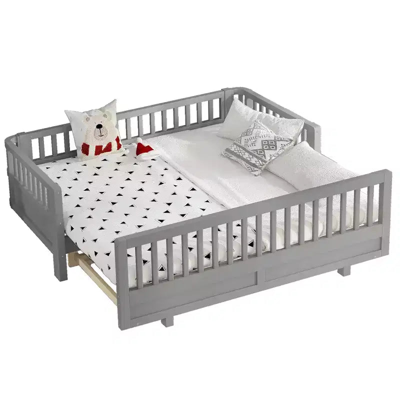 Gris / Blanc | Lit jumeau et lit jumeau XL | Lit plateforme convertible pour enfants avec barrières de sécurité | 1 à 2 utilisateurs