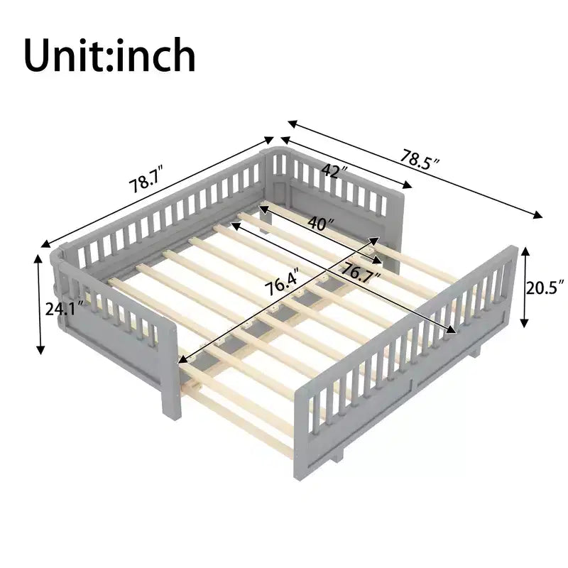 Gris / Blanc | Lit jumeau et lit jumeau XL | Lit plateforme convertible pour enfants avec barrières de sécurité | 1 à 2 utilisateurs