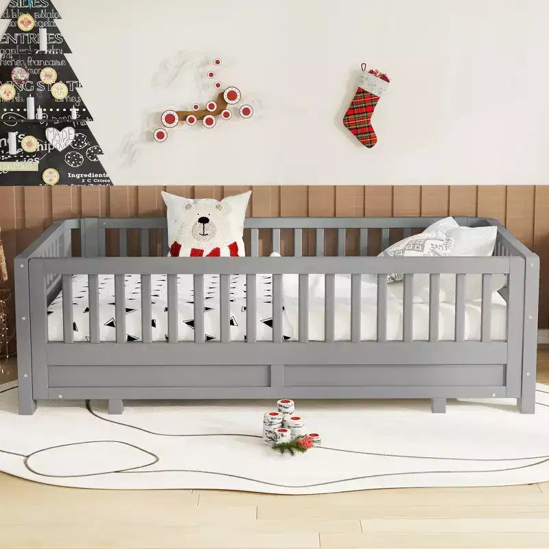 Gris / Blanc | Lit jumeau et lit jumeau XL | Lit plateforme convertible pour enfants avec barrières de sécurité | 1 à 2 utilisateurs