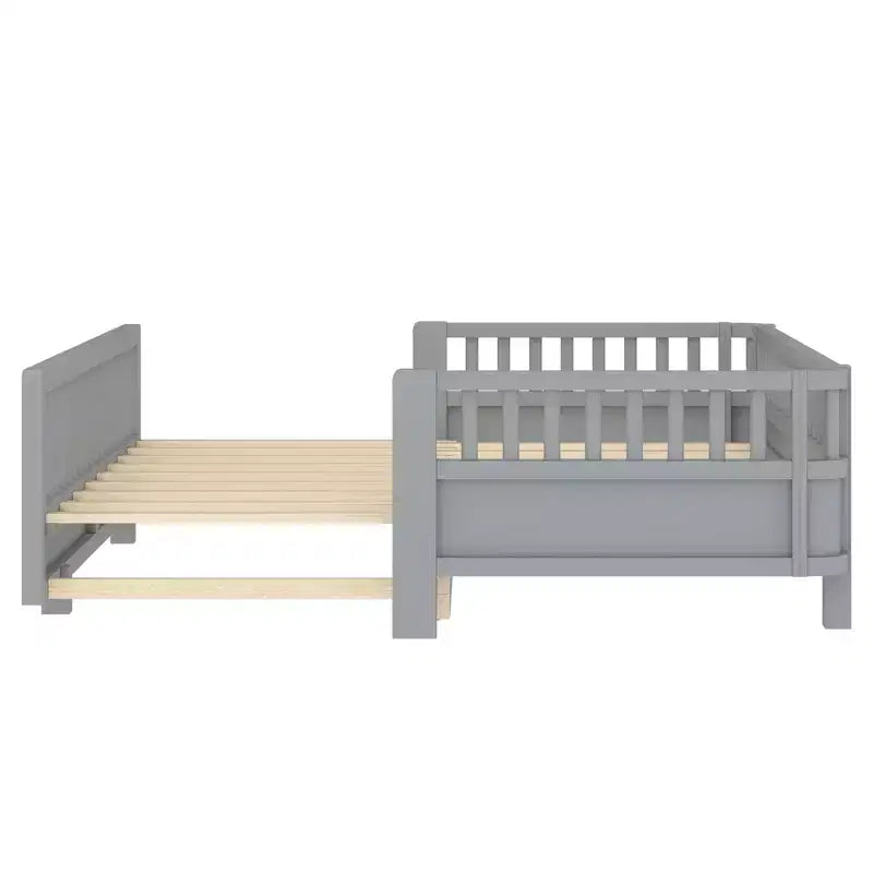 Gris / Blanc | Lit jumeau et lit jumeau XL | Lit plateforme convertible pour enfants avec barrières de sécurité | 1 à 2 utilisateurs