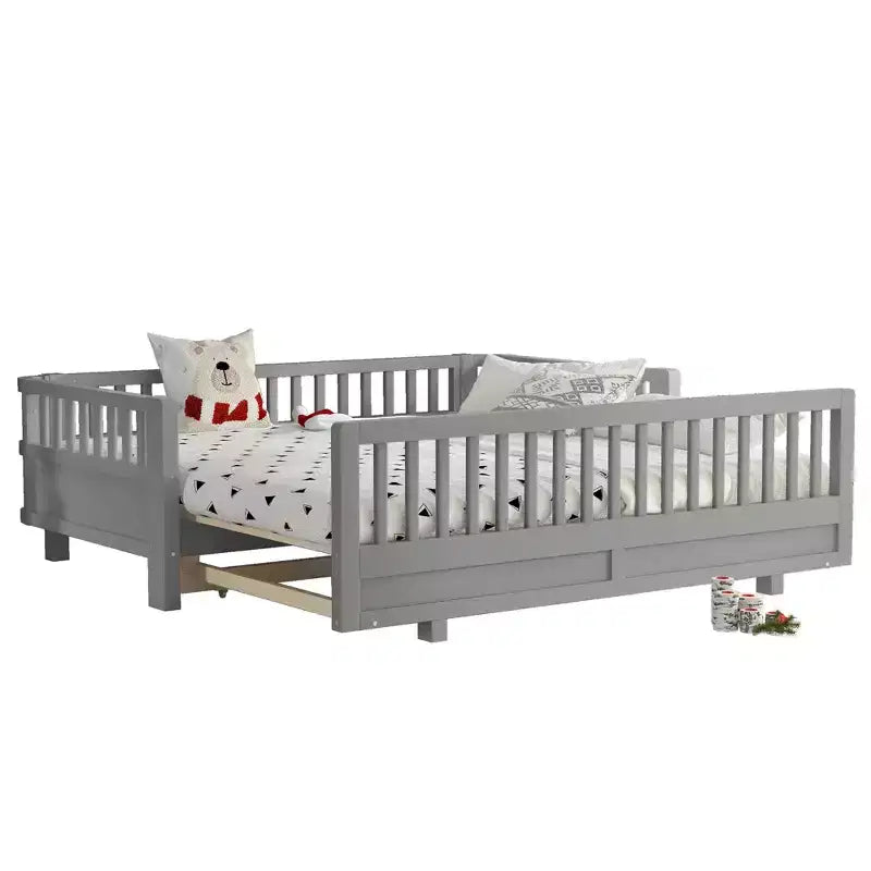 Gris / Blanc | Lit jumeau et lit jumeau XL | Lit plateforme convertible pour enfants avec barrières de sécurité | 1 à 2 utilisateurs