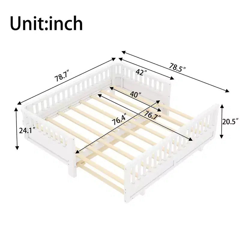Gris / Blanc | Lit jumeau et lit jumeau XL | Lit plateforme convertible pour enfants avec barrières de sécurité | 1 à 2 utilisateurs
