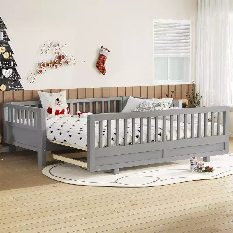 Gris / Blanc | Lit jumeau et lit jumeau XL | Lit plateforme convertible pour enfants avec barrières de sécurité | 1 à 2 utilisateurs
