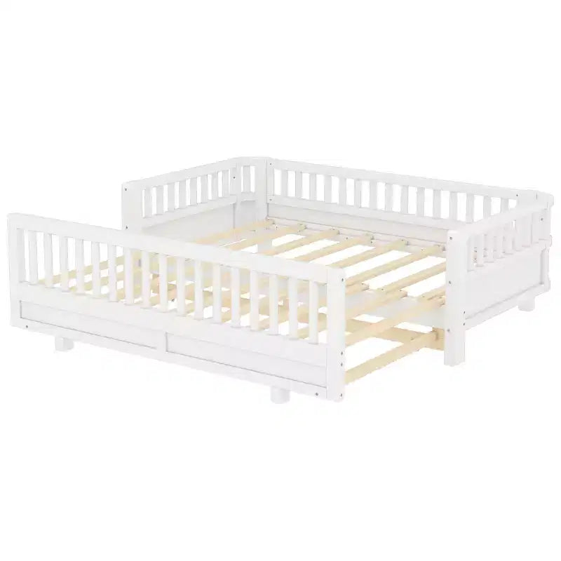 Gris / Blanc | Lit jumeau et lit jumeau XL | Lit plateforme convertible pour enfants avec barrières de sécurité | 1 à 2 utilisateurs