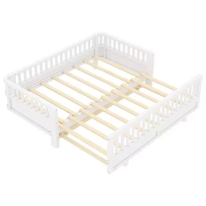 Gris / Blanc | Lit jumeau et lit jumeau XL | Lit plateforme convertible pour enfants avec barrières de sécurité | 1 à 2 utilisateurs