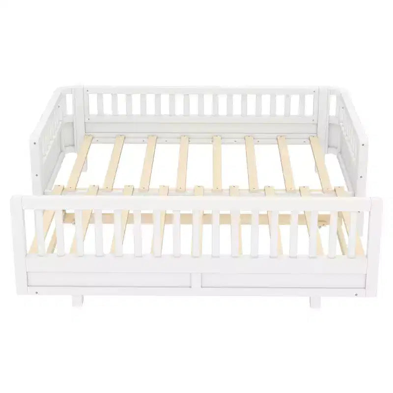 Gris / Blanc | Lit jumeau et lit jumeau XL | Lit plateforme convertible pour enfants avec barrières de sécurité | 1 à 2 utilisateurs