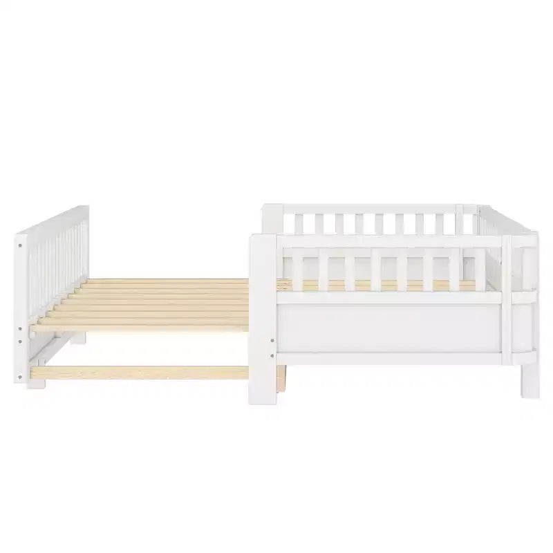 Gris / Blanc | Lit jumeau et lit jumeau XL | Lit plateforme convertible pour enfants avec barrières de sécurité | 1 à 2 utilisateurs