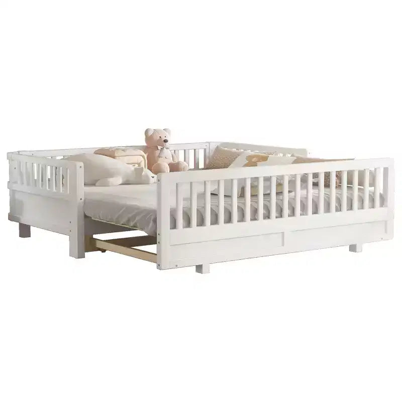 Gris / Blanc | Lit jumeau et lit jumeau XL | Lit plateforme convertible pour enfants avec barrières de sécurité | 1 à 2 utilisateurs