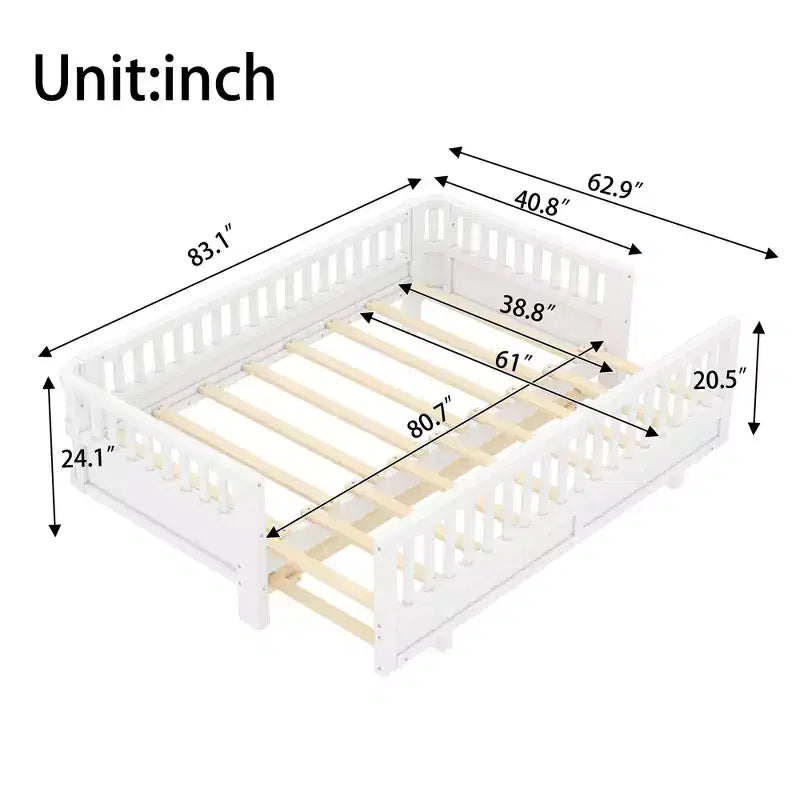 Gris / Blanc | Lit jumeau et lit jumeau XL | Lit plateforme convertible pour enfants avec barrières de sécurité | 1 à 2 utilisateurs