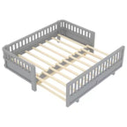 Gris / Blanc | Lit jumeau et lit jumeau XL | Lit plateforme convertible pour enfants avec barrières de sécurité | 1 à 2 utilisateurs