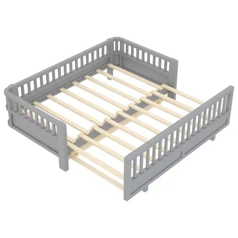 Gris / Blanc | Lit jumeau et lit jumeau XL | Lit plateforme convertible pour enfants avec barrières de sécurité | 1 à 2 utilisateurs