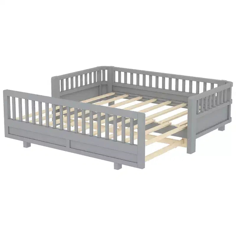 Gris / Blanc | Lit jumeau et lit jumeau XL | Lit plateforme convertible pour enfants avec barrières de sécurité | 1 à 2 utilisateurs
