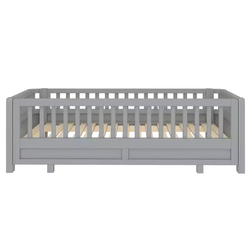 Gris / Blanc | Lit jumeau et lit jumeau XL | Lit plateforme convertible pour enfants avec barrières de sécurité | 1 à 2 utilisateurs