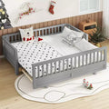 Twin/Twin XL Size Platform Bed with Guardrails, Wood Platform Bed Frame for Kids, Can Be Converted into a Double Twin Platform Bed