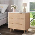 32 in Width Fluted Nightstand,Modern 3 Drawer Bedside Table with Faux Marble Top,Wood Chest of Bedside Table with Curved Profile,End Table for Bedroom