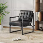 Mid Century Accent Chair, Faux Leather Armchair with Metal Legs, Comfortable and Stylish for Living Room, Bedroom, Reception, Durable Upholstery