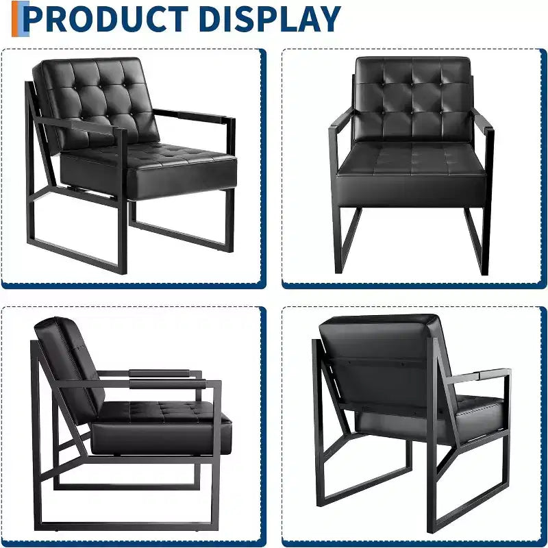 Fauteuil d'appoint du milieu du siècle, fauteuil en similicuir avec pieds en métal, confortable et élégant pour le salon, la chambre, la réception, revêtement durable