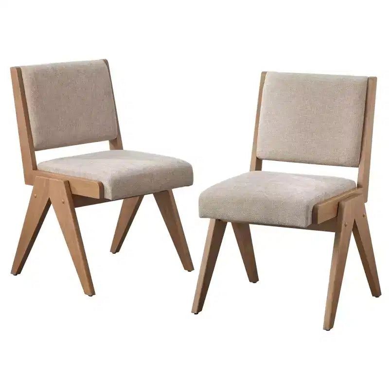 Lifestorey Set of 2 Baywood Mid Century Solid Wood Dining Chair Beige/Light Oak