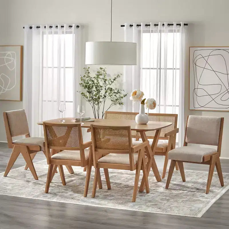 Chaise de salle à manger sans accoudoirs, lin beige / chêne clair, lot de 2